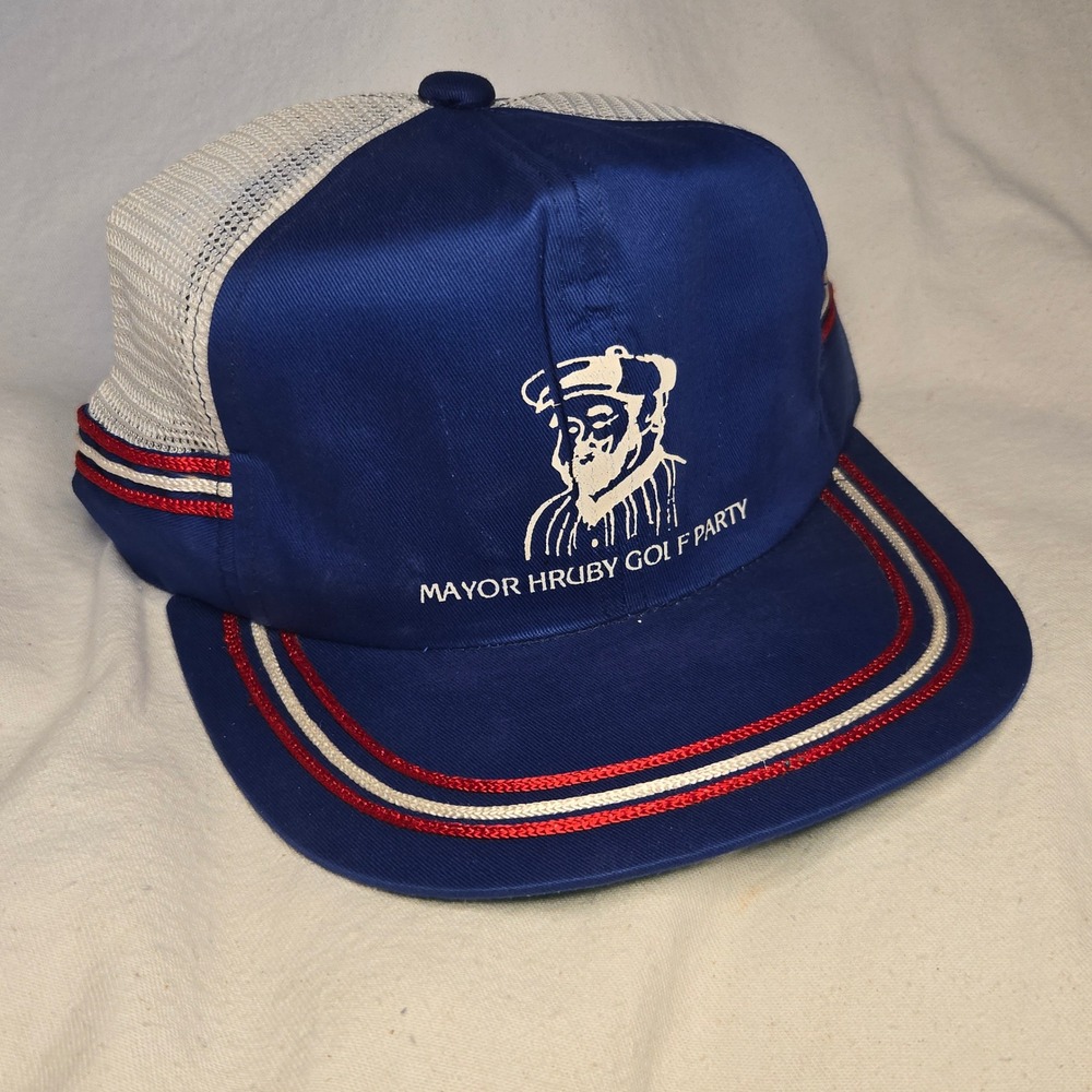 VTG Mayor Hruby Golf Party Hat Sea Gull‎ OSFA Trucker Blue Roper Trim Mesh Cap
